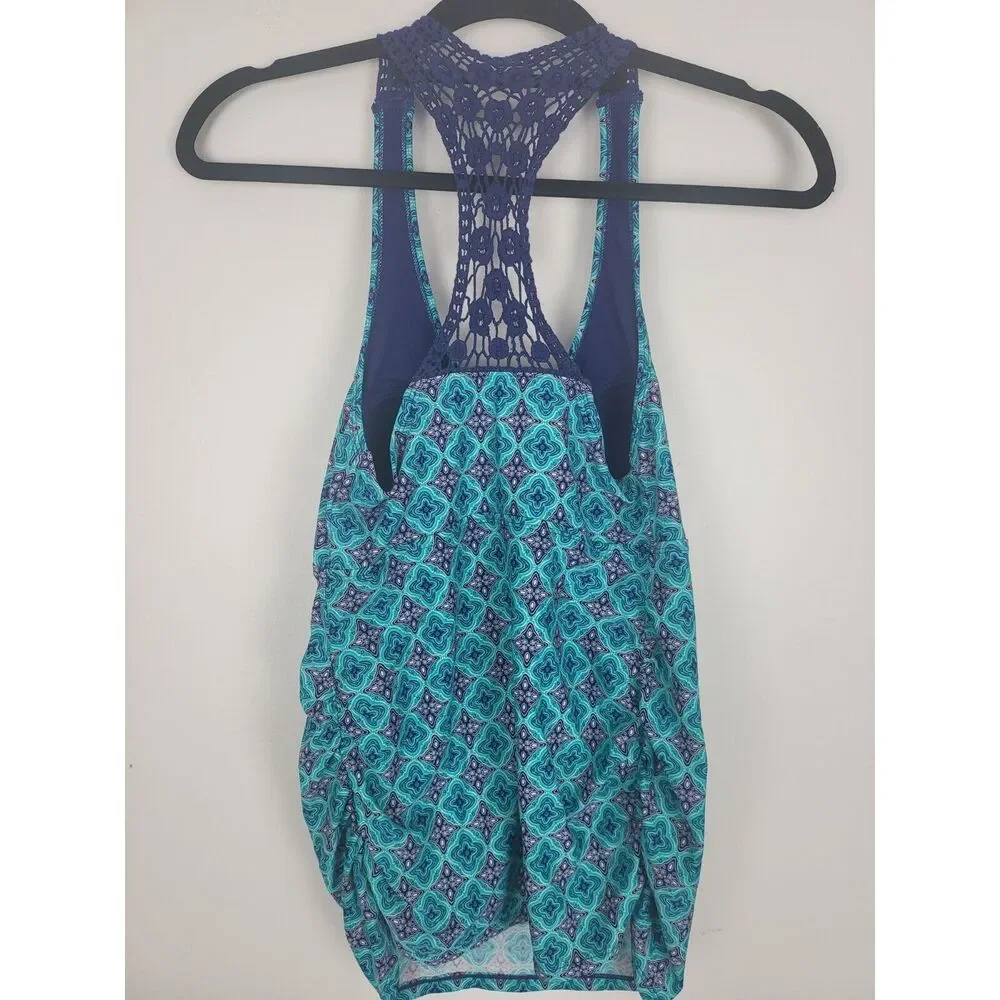 Beach Bump By‎ Motherhood Maternity Swim Top S Womens Blue Halter Crochet Padded